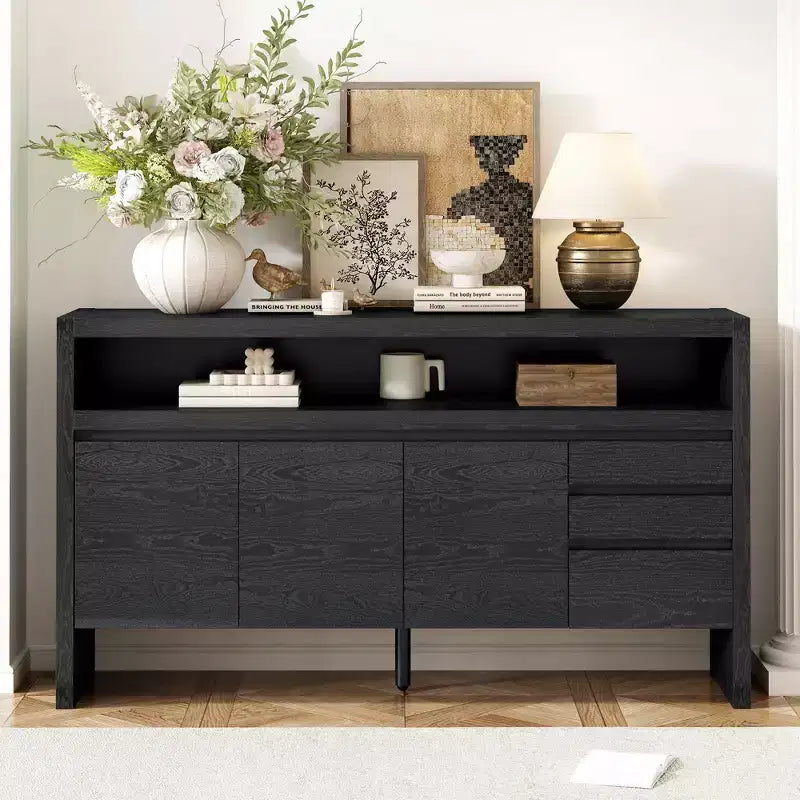 Okak 60in Sideboard Cabinet Bufft Cabinet with 3 Doors and 3 Drawers Storage Cabinet for Living Room Dining Room Kitchen