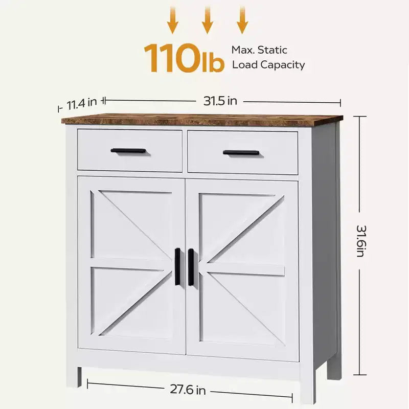 Buffet de style campagnard avec deux portes et deux tiroirs