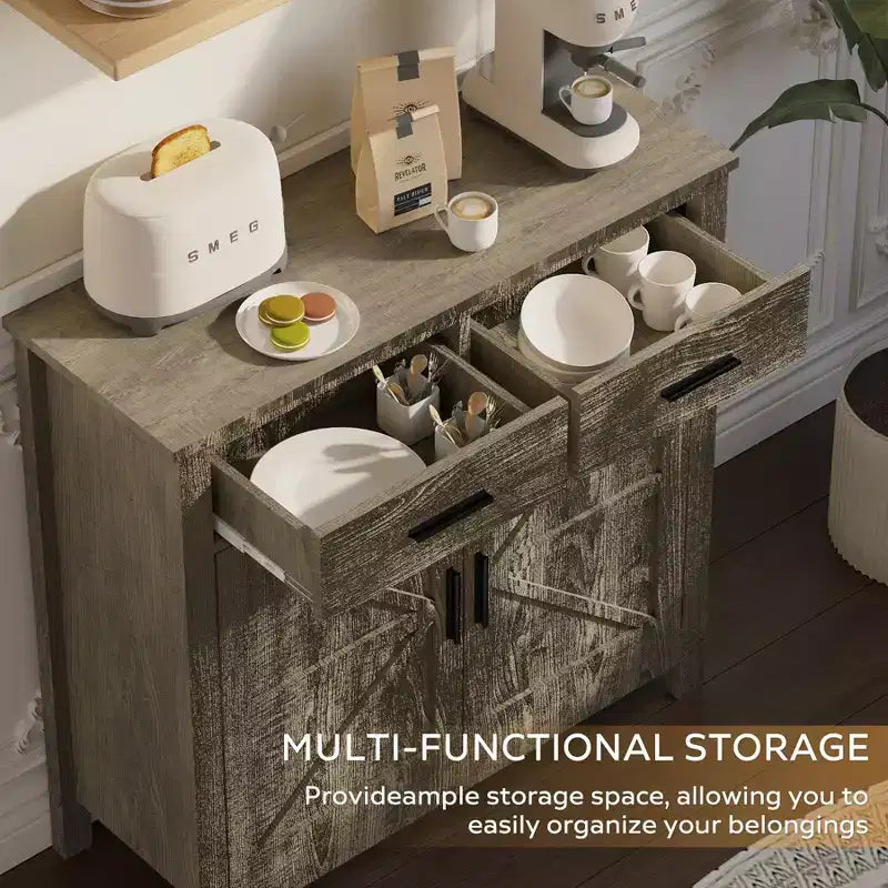 Buffet de style campagnard avec deux portes et deux tiroirs