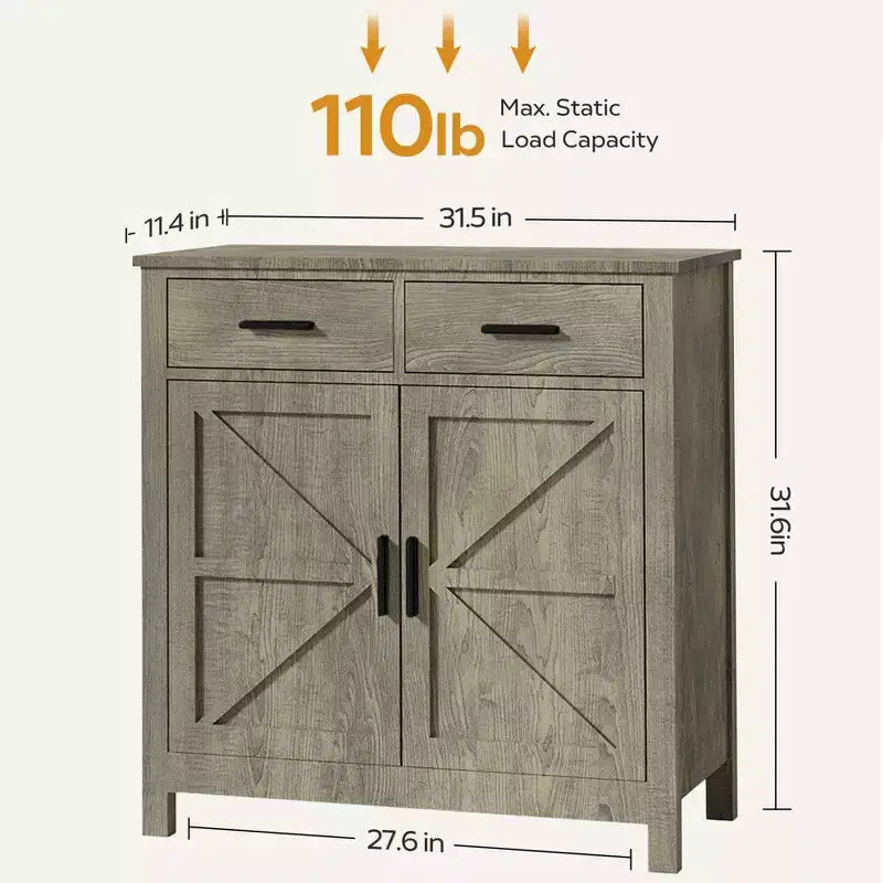 Buffet de style campagnard avec deux portes et deux tiroirs