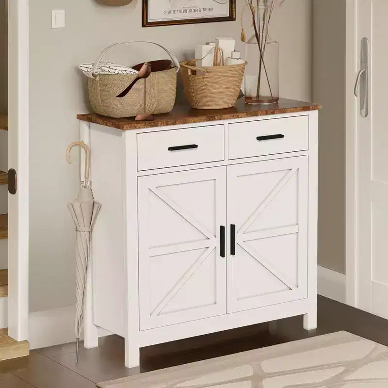 Okak Farmhouse Sideboard Cabinet Buffet Cabinet with 2 Doors and 2 Drawers Storage Cabinet for Living Room Dining Room Kitchen