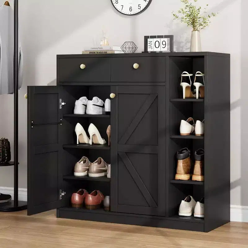 Coolmee Shoe Storage Cabinet with Doors and Drawers 42 inch Tall Shoe Organizer with 3 Adjustable Shelves and Stable Base 4-Tier Shoes Rack