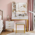 Vanity Makeup Desk with Mirror and Lights Modern Make Up Table Removable Side Storage Cabinet 5 Drawers Vanity Table for Bedroom