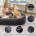 67x43x8 Human Dog Bed for Adult and Pets No Assembly Required Washable Fluffy Faux Fur Orthopedic Dog Bed with Plump Pillow Side Pocket