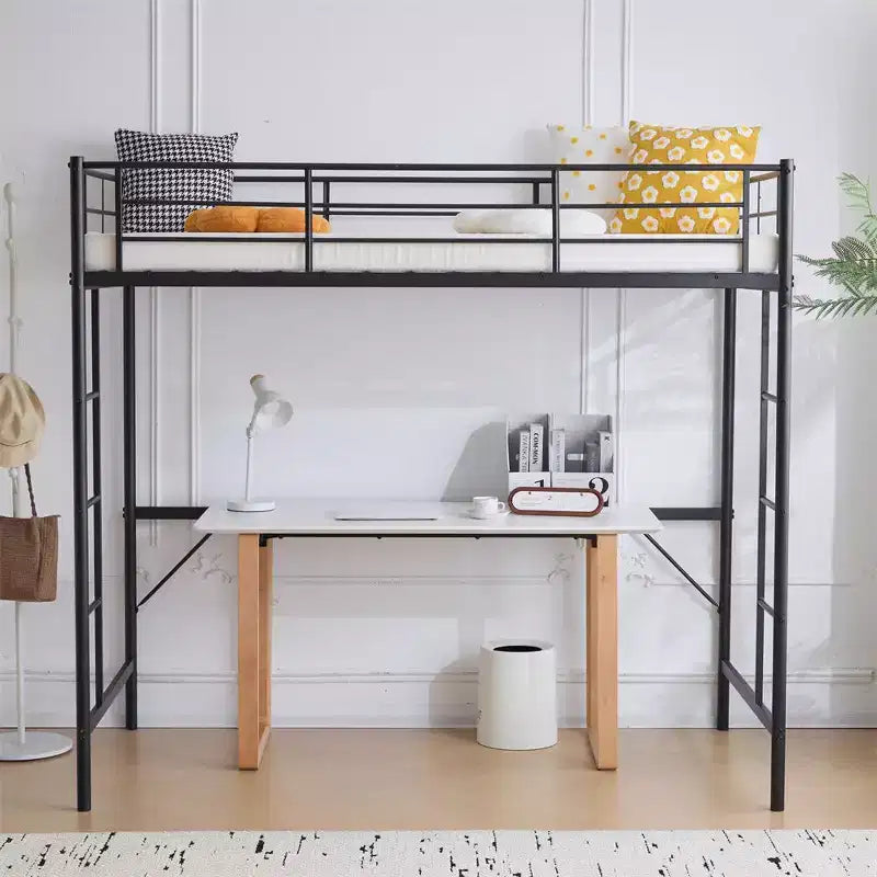 Karl Home Full Loft Bed with Stairs Metal Single Loft Bunk Bed with Safety Guard Rails and 2 Side Ladder No Spring Box Need