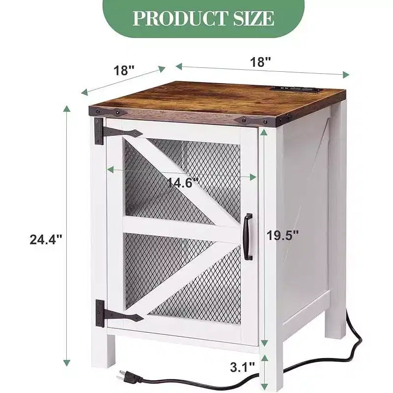 Table d'appoint blanche avec station de recharge et espace de rangement