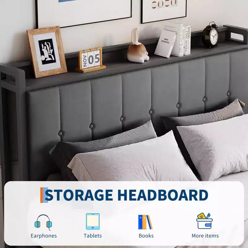 Cadre de lit avec espace de rangement relevable, lit capitonné en velours
