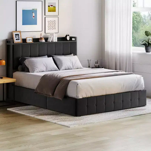 Bed Frame with Lift Up Storage Upholstered Velvet Bed Metal Platform Bed Button Tufted Headboard No Box Spring Needed