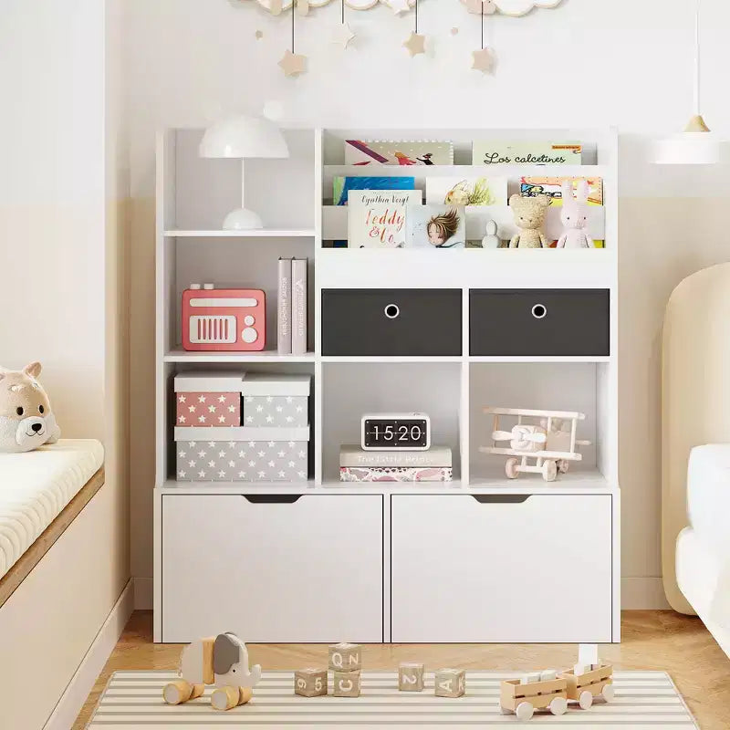 Kids Storage Cabinet Wood Bookcase with 4 Drawer Storage Bookshelf Toddler Storage Box Organizer for Bedroom Playroom Kids Room