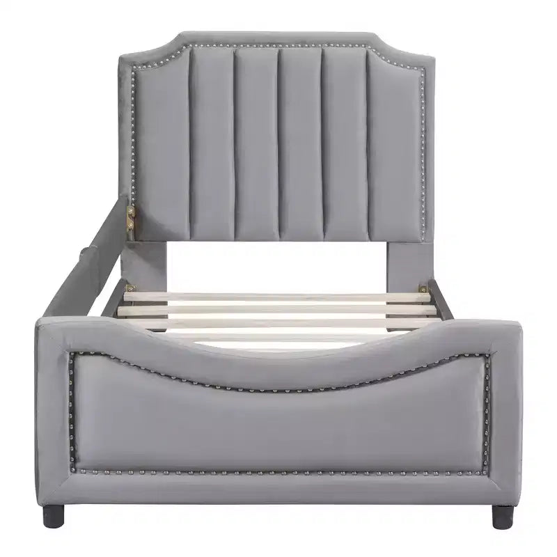 Canapé-lit double en velours avec tête de lit rayée classique