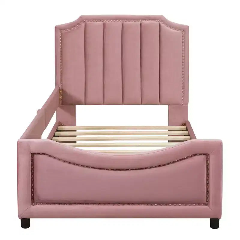 Canapé-lit double en velours avec tête de lit rayée classique