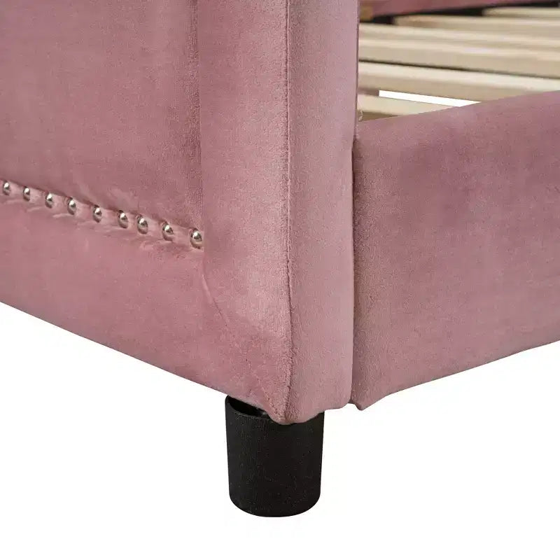 Canapé-lit double en velours avec tête de lit rayée classique