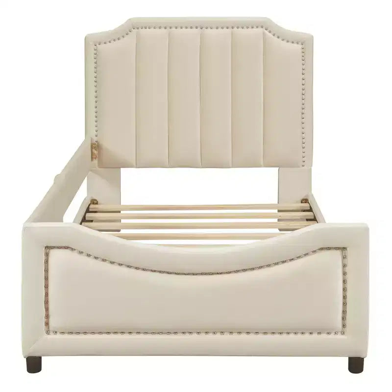 Canapé-lit double en velours avec tête de lit rayée classique