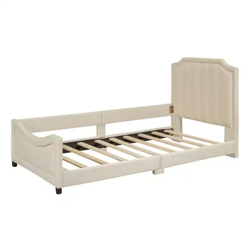 Canapé-lit double en velours avec tête de lit rayée classique