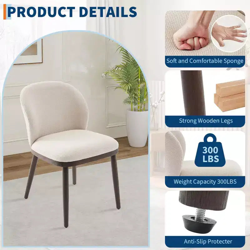 Siège rembourré, pieds en bois, design ergonomique