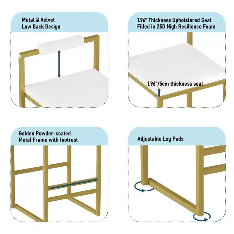 Tabourets de bar en velours, hauteur de bar de cuisine moderne