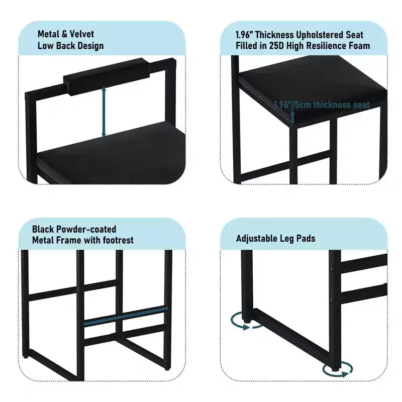 Tabourets de bar en velours, hauteur de bar de cuisine moderne