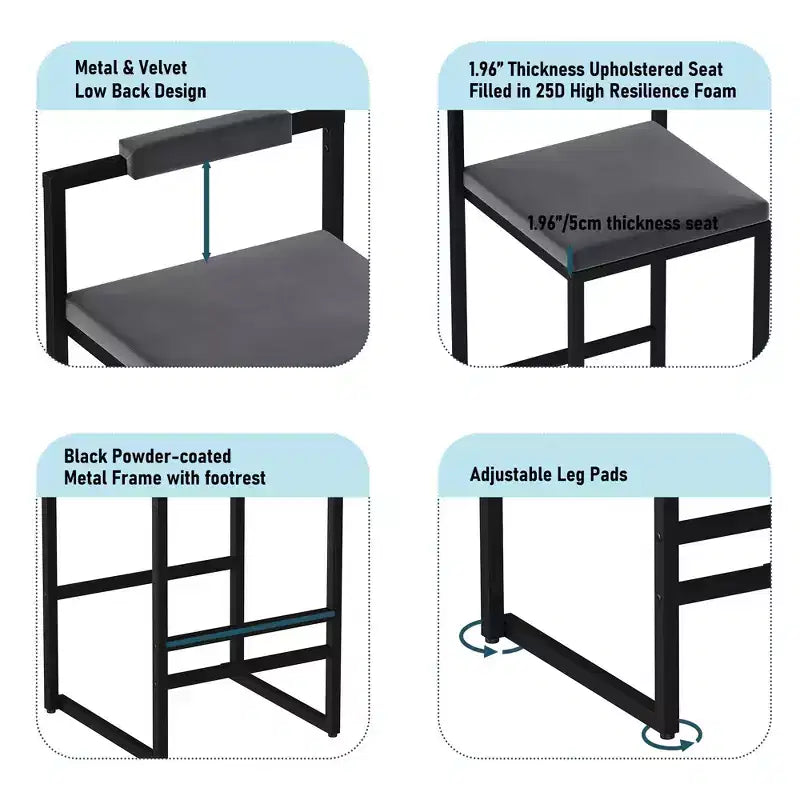 Tabourets de bar en velours, hauteur de bar de cuisine moderne