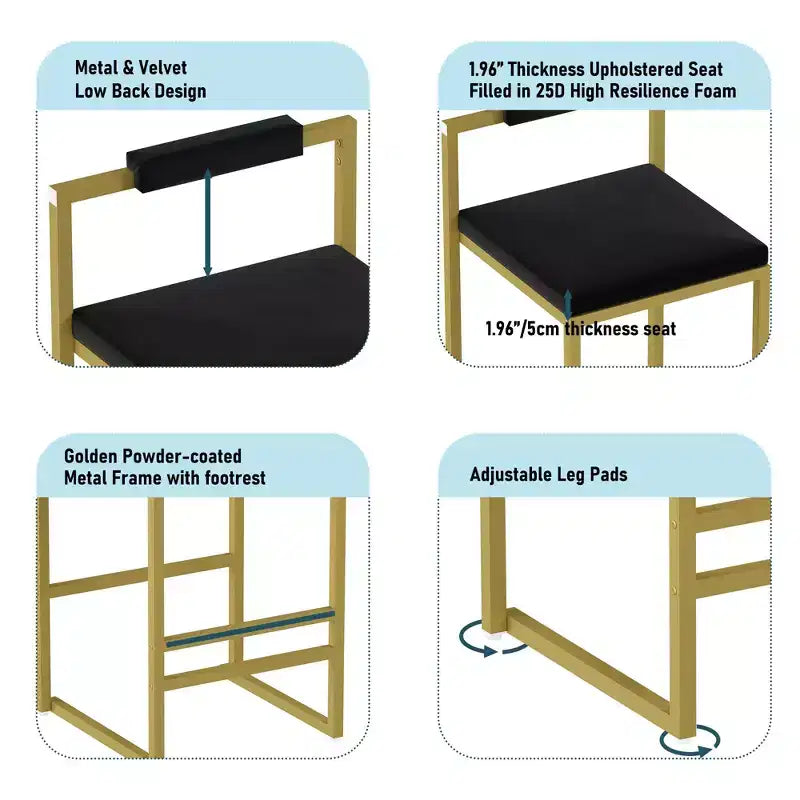 Tabourets de bar en velours, hauteur de bar de cuisine moderne