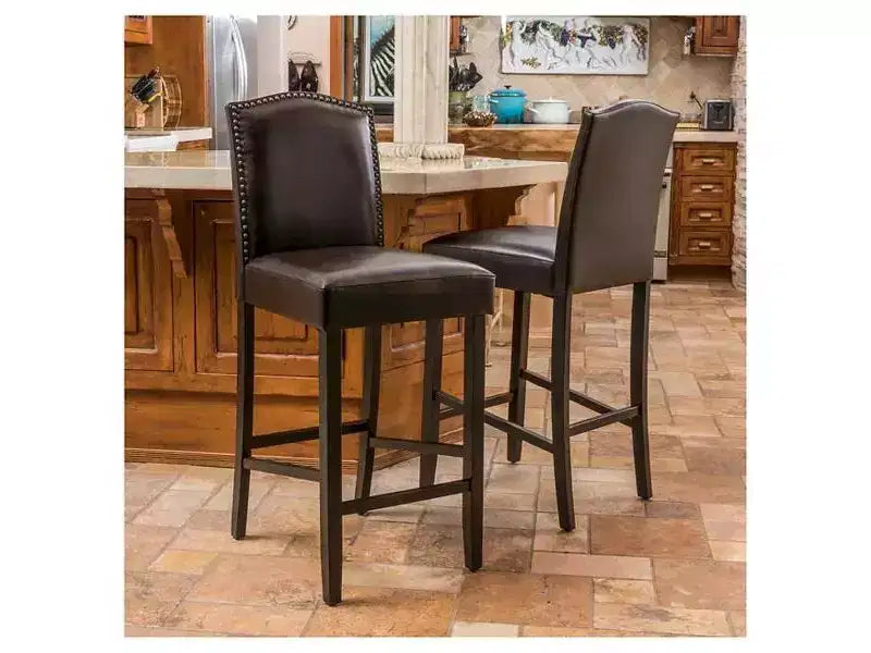Okak Modern Minimalist Counter Height Bar Stools Set of 2 PU Faux Leather Counter Stools with Rubberwood Backrest