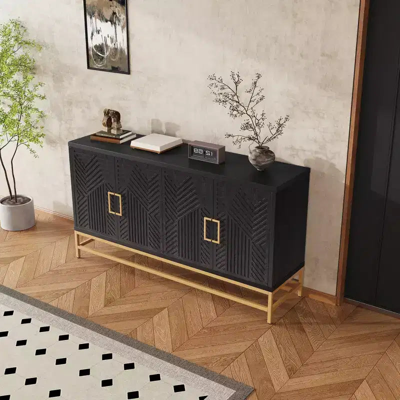 Whisen Retro-Style Storage Sideboard with Symmetrical Pattern Stable Metal Legs & Versatile Display Top