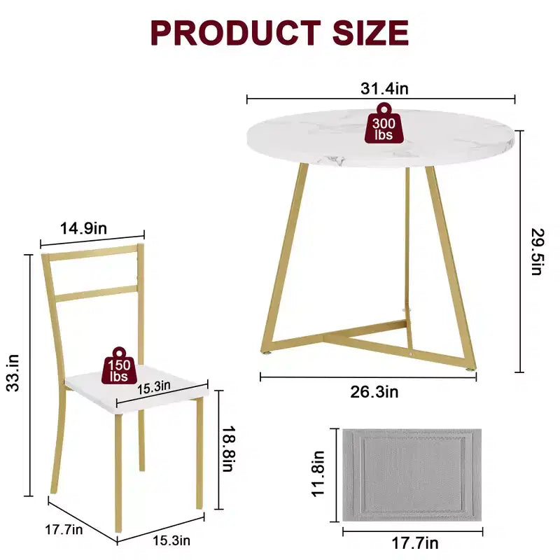 Table et chaises de salle à manger rondes en bois (dont deux chaises en métal et bois)