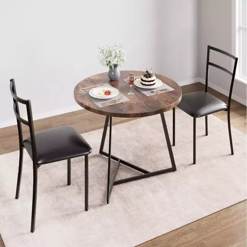 Dining Table Set for 2 Round Wooden Kitchen Table and Chairs 2 Metal and Wood Chairs for Small Space Apartment