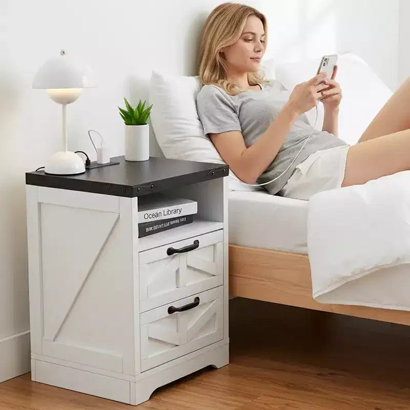 Table de chevet de style ferme - Table de chevet blanche