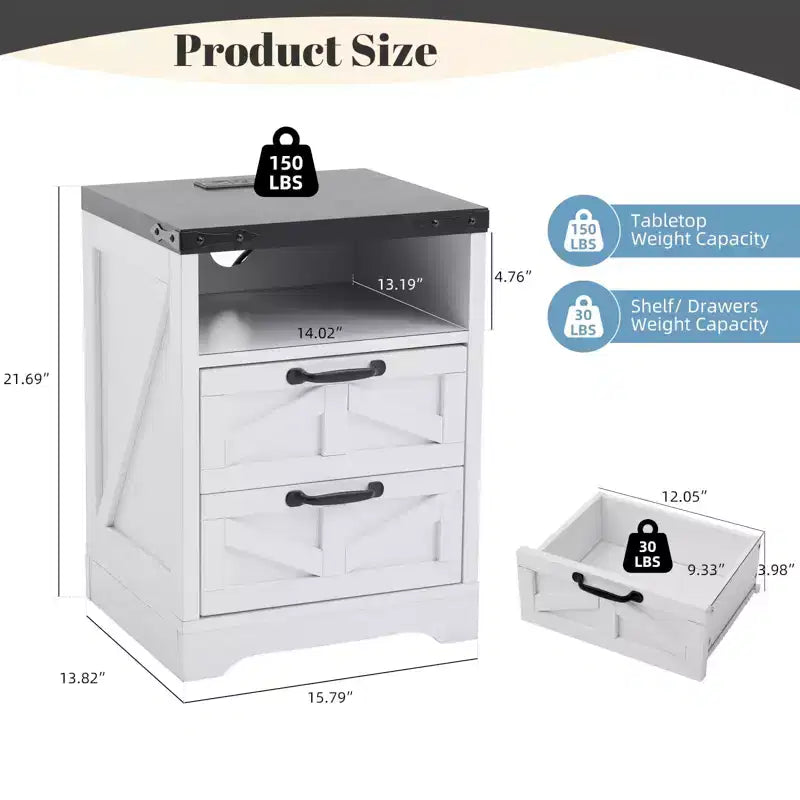 Table de chevet de style ferme - Table de chevet blanche