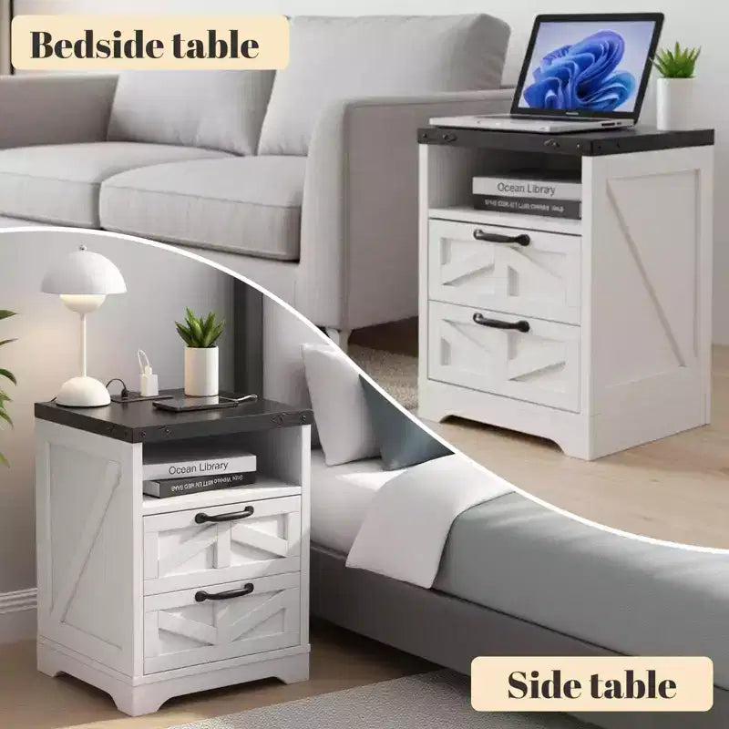 Table de chevet de style ferme - Table de chevet blanche