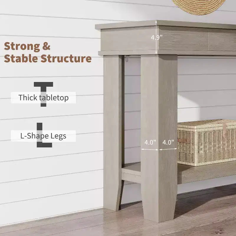 Console 2 tiroirs avec étagère inférieure, table d'appoint moderne à 2 niveaux