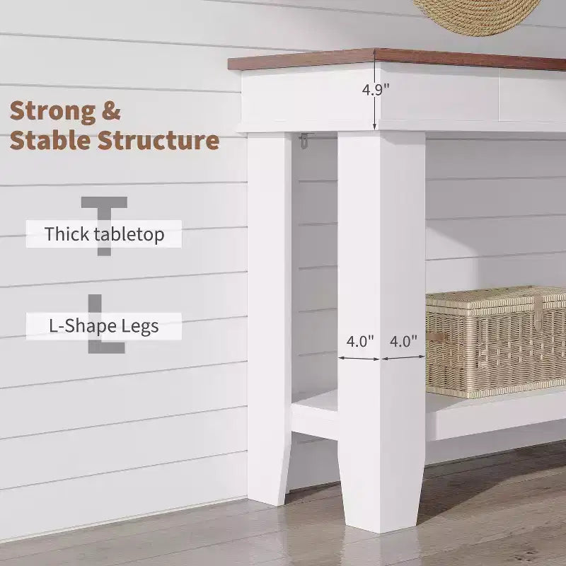 Console 2 tiroirs avec étagère inférieure, table d'appoint moderne à 2 niveaux