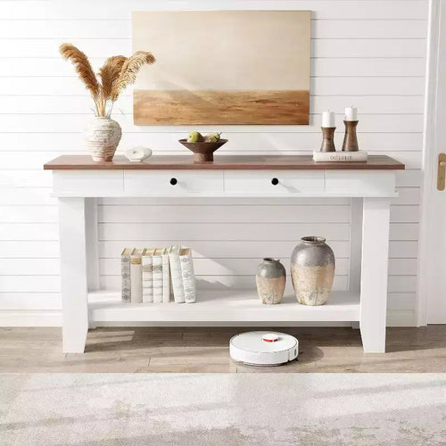 2-Drawer Console Table with Undershelf 2-Tier Modern Accent Table