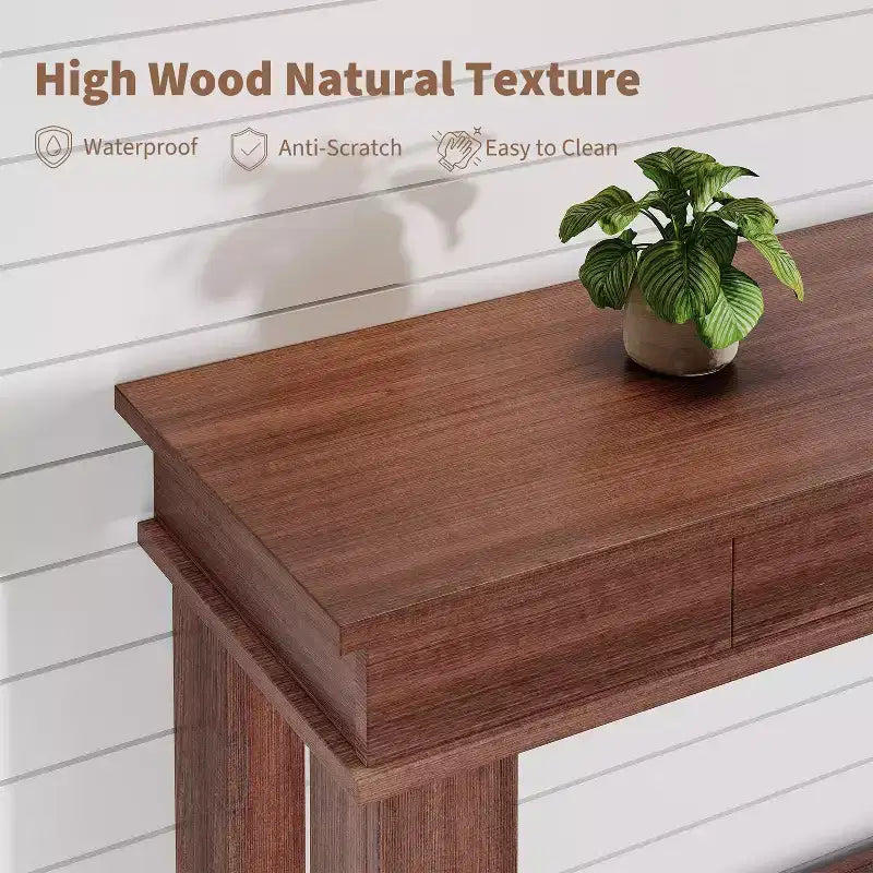 Console 2 tiroirs avec étagère inférieure, table d'appoint moderne à 2 niveaux