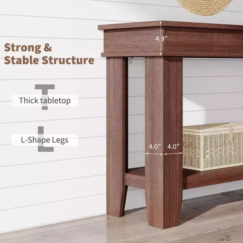 Console 2 tiroirs avec étagère inférieure, table d'appoint moderne à 2 niveaux