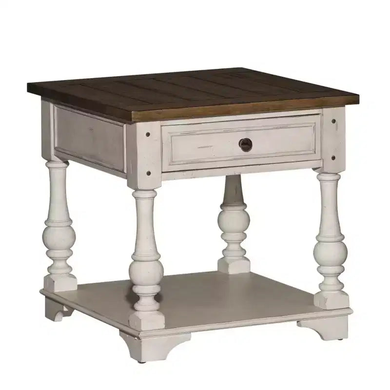 Liberty Furniture Morgan Creek End Table in Antique White w/ Wirebrushed Tobacco Accents