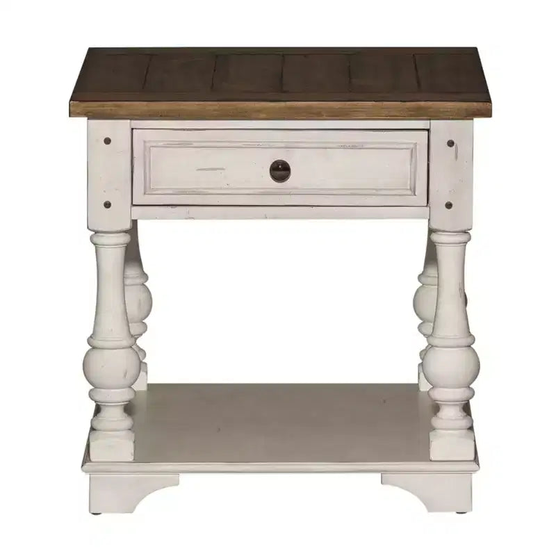 Bout de canapé blanc antique avec accents tabac brossé