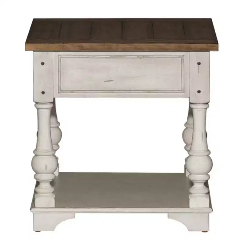 Bout de canapé blanc antique avec accents tabac brossé