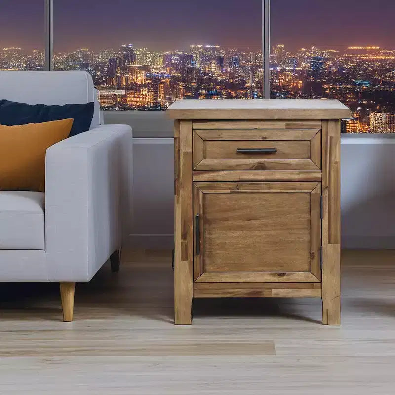 Table d'appoint rustique en bois avec rangement