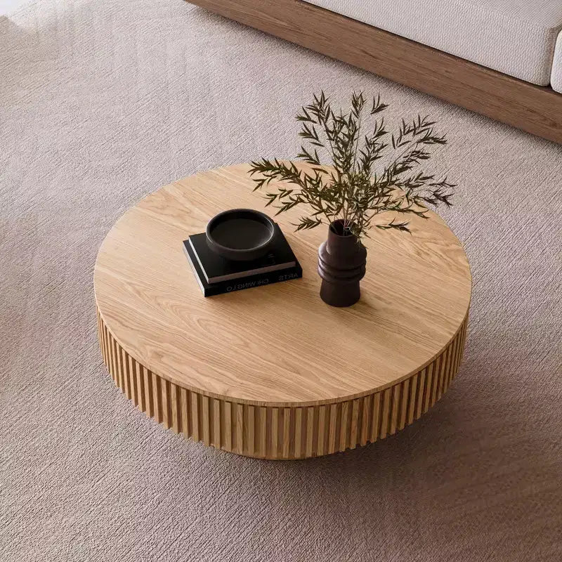 Table basse encastrable rétro ronde/ovale avec rangement dissimulé