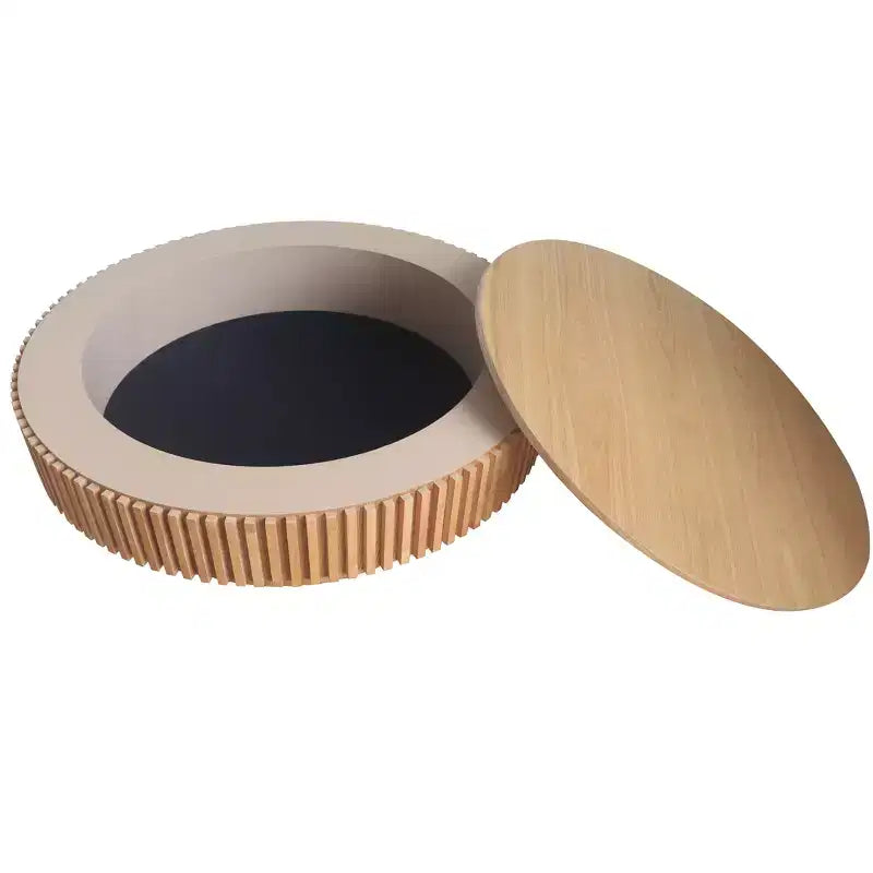 Table basse encastrable rétro ronde/ovale avec rangement dissimulé
