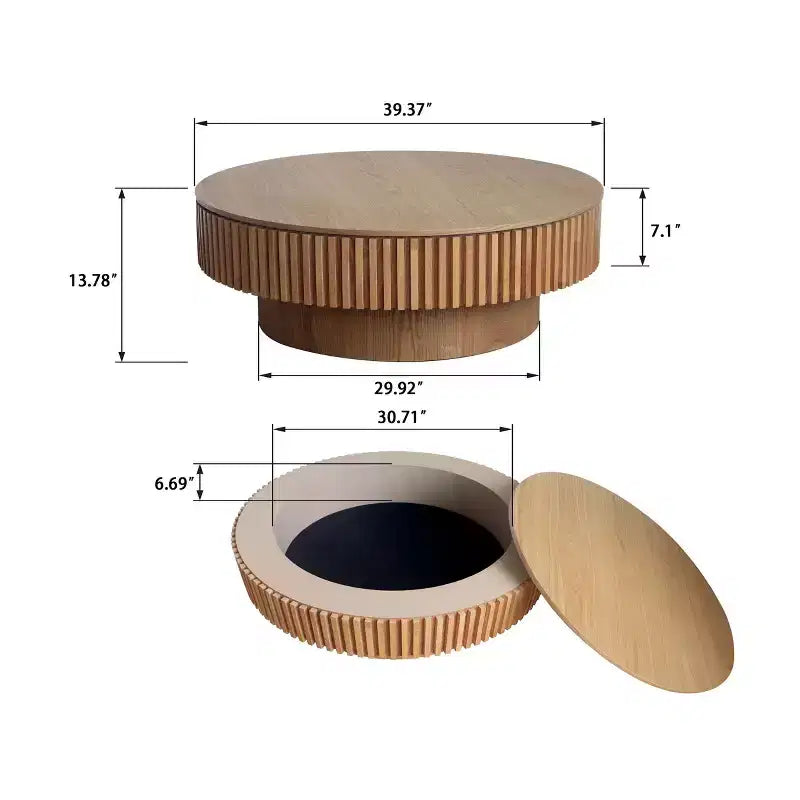 Table basse encastrable rétro ronde/ovale avec rangement dissimulé