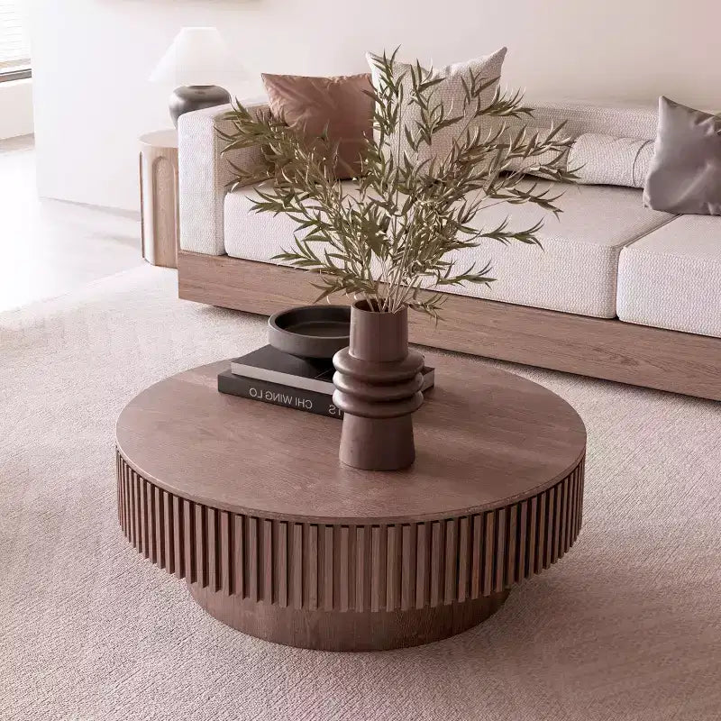 Table basse encastrable rétro ronde/ovale avec rangement dissimulé