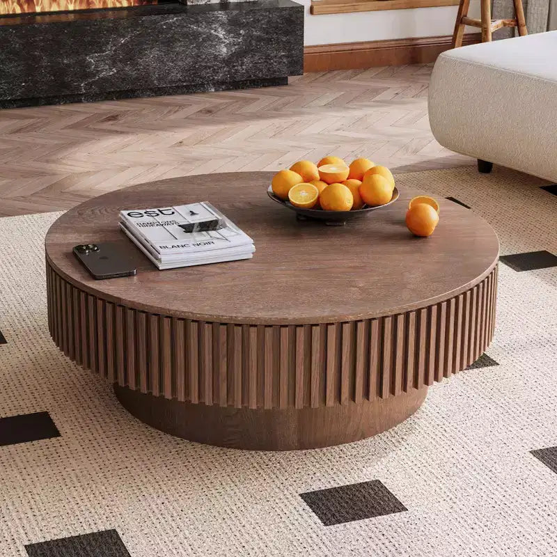 Table basse encastrable rétro ronde/ovale avec rangement dissimulé