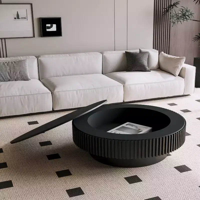 Table basse encastrable rétro ronde/ovale avec rangement dissimulé