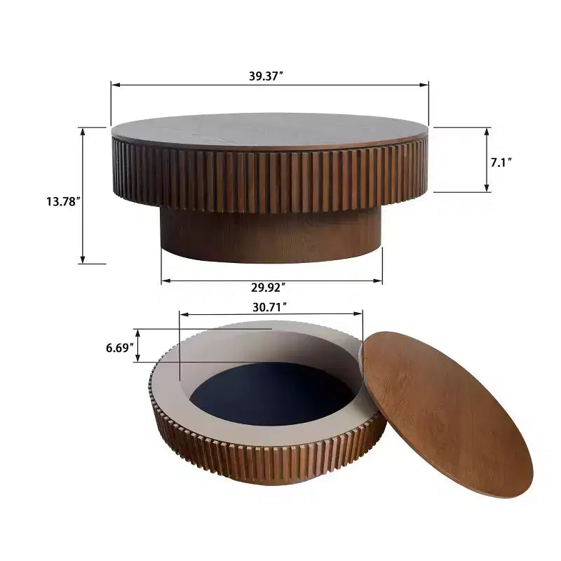 Table basse encastrable rétro ronde/ovale avec rangement dissimulé
