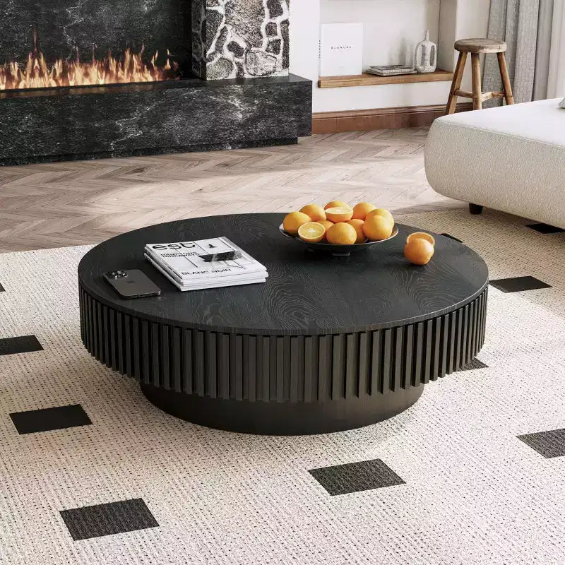 Table basse encastrable rétro ronde/ovale avec rangement dissimulé
