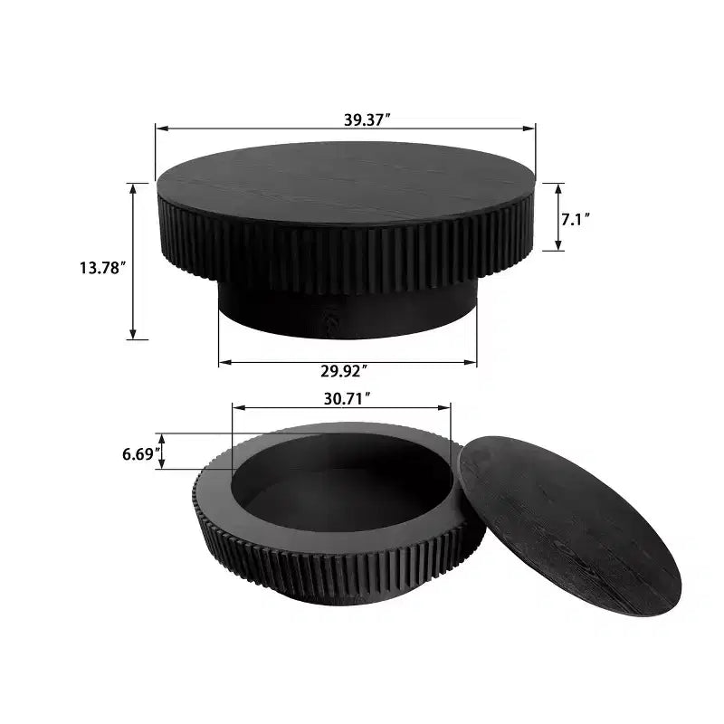 Table basse encastrable rétro ronde/ovale avec rangement dissimulé