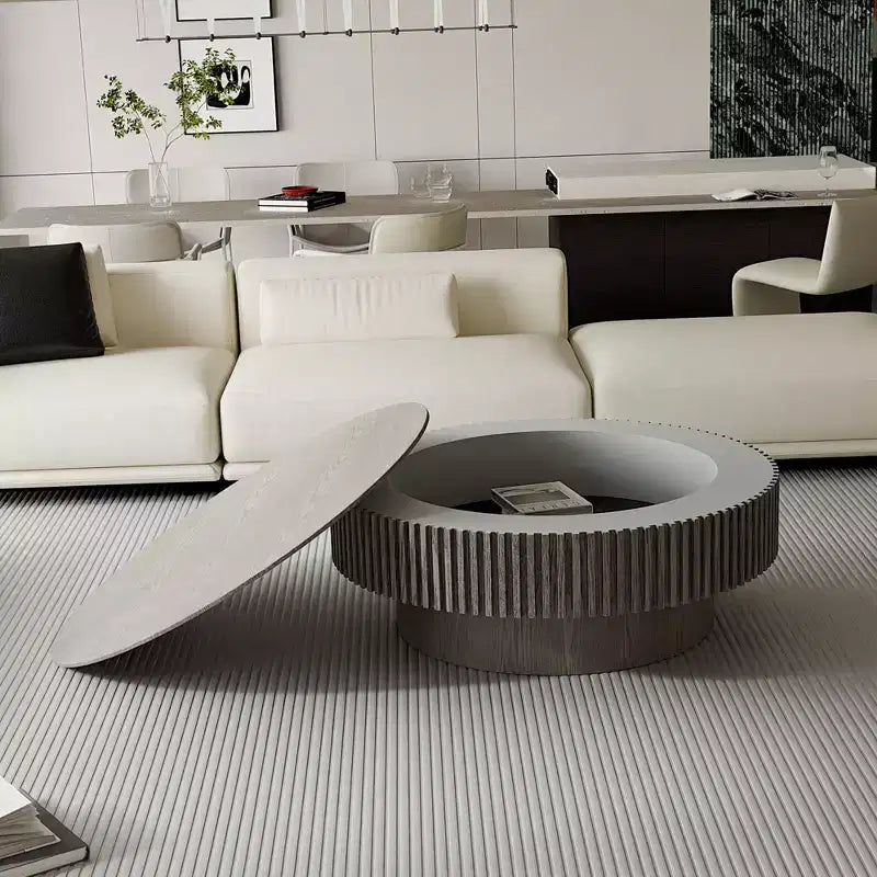 Table basse encastrable rétro ronde/ovale avec rangement dissimulé