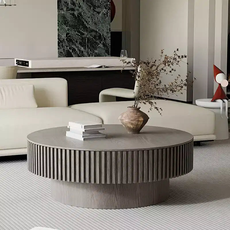 Table basse encastrable rétro ronde/ovale avec rangement dissimulé
